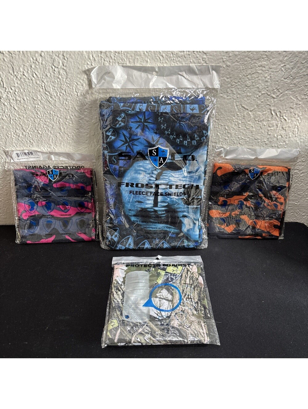 Lot Of 4 SA Co. Fleece Face Shield Blue Camo Neck Gaiter Cold Weather Mask New